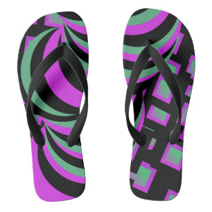 Neon  Abstract Tunnel Swirls Pink Black Flip Flops