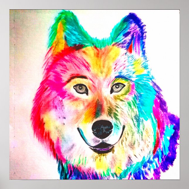 Neon abstract wolf poster (Front)