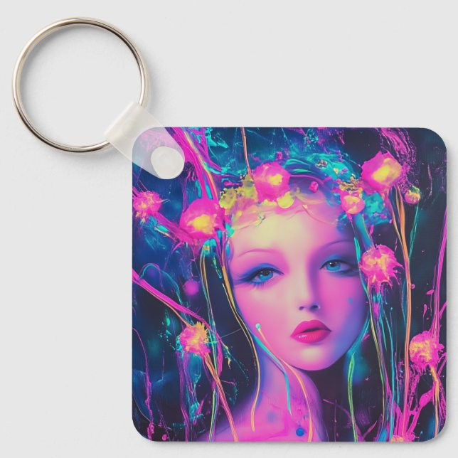 Neon Alien Goddess  Keychain (Front)