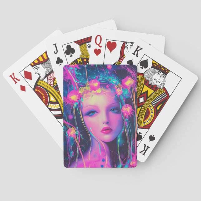 Neon Alien Goddess  Playing Cards (Back)
