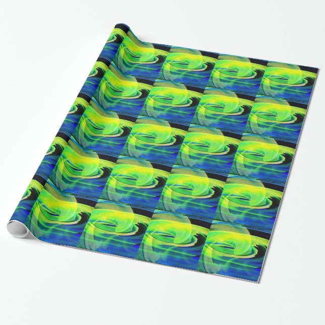Neon Alien Landscape Abstract Wrapping Paper (Unrolled)