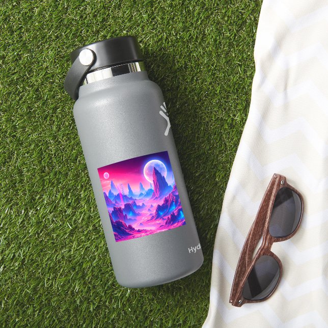 Neon Alien Planet Stickers | Sci-Fi Cosmic Labels (HydroFlask Insitu)
