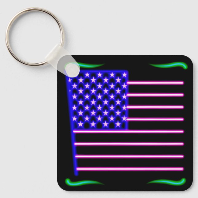 Neon American Flag  Keychain (Front)