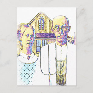 Neon American Gothic With a Twist Postcard