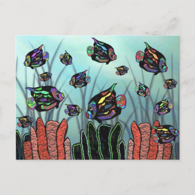 Neon Angelfish Coral Reef Postcard (Front)