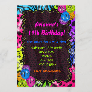 Neon Animal Print Cheetah leopard Zebra Party Invitation