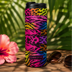 Neon Animal Print Colorful Zebra Leopard Cheetah Thermal Tumbler