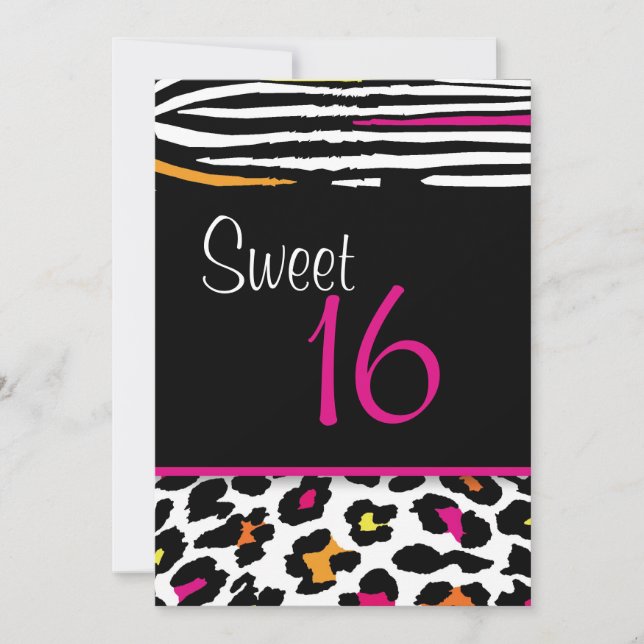 Neon Animal Print Sweet 16 Invitation (Front)