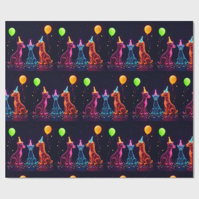 Neon Animal Themed Wrap Wrapping Paper (Flat)