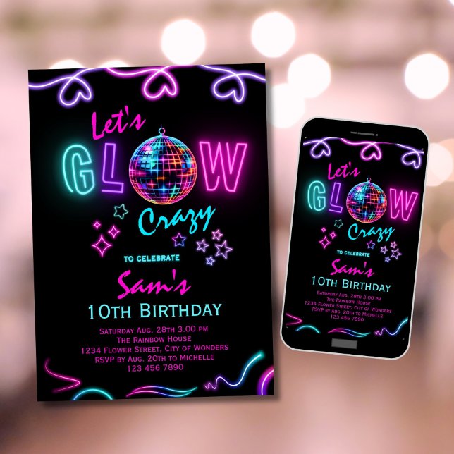 Neon Anniversaire Invitation Filles Faisons Lumine (Créateur téléchargé)