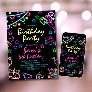 Neon Anniversaire Invitation Filles Neon Glow Part