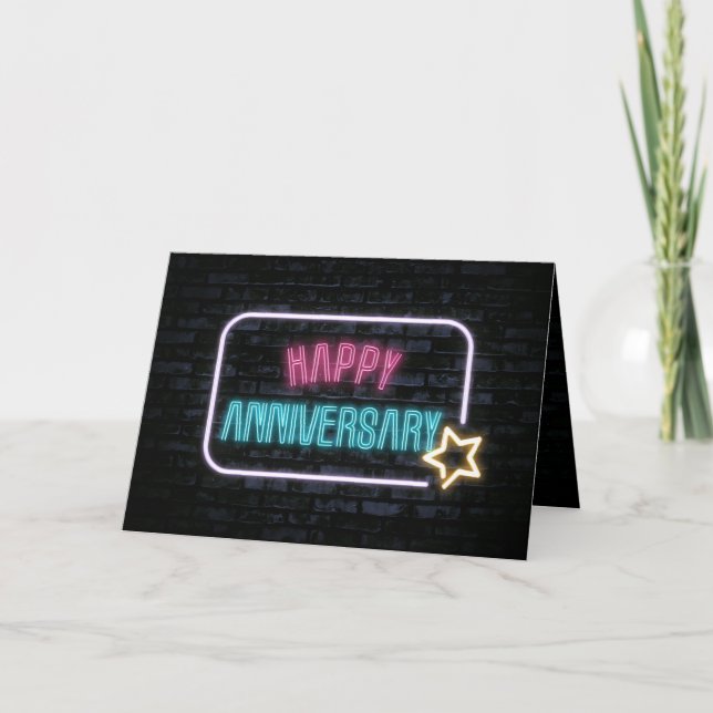 Neon Anniversary Marquee On Brick Card (Front)
