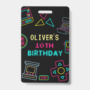 Neon Any year video games arcade birthday  Badge