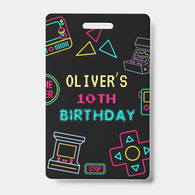 Neon Any year video games arcade birthday  Badge (Front)