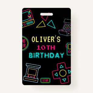 Neon Any year video games arcade birthday  Badge