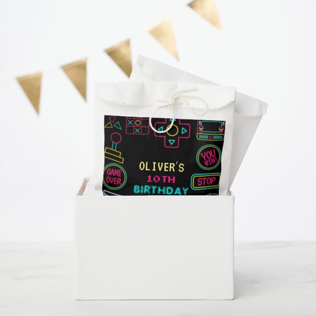Neon Any year video games arcade birthday  Favour Bag (Party)