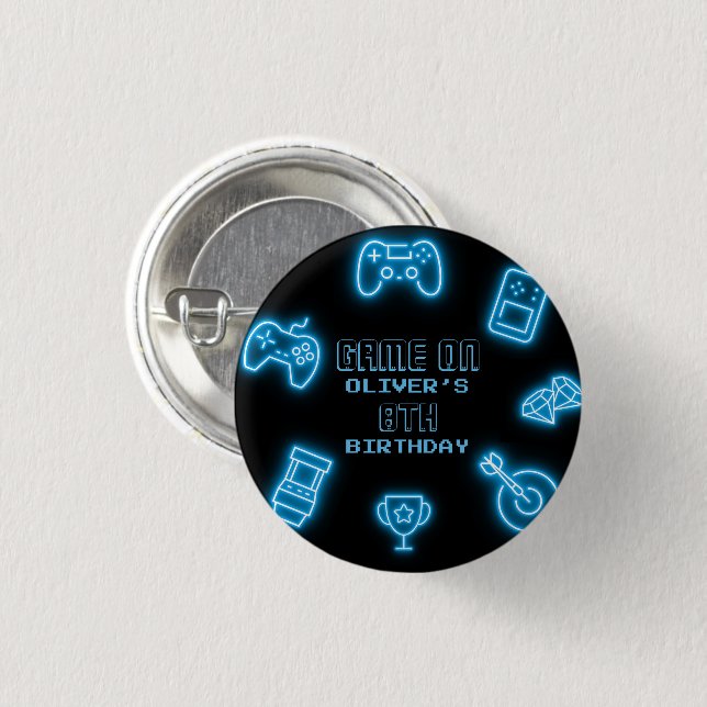Neon Any year video games birthday  1 Inch Round Button (Front & Back)