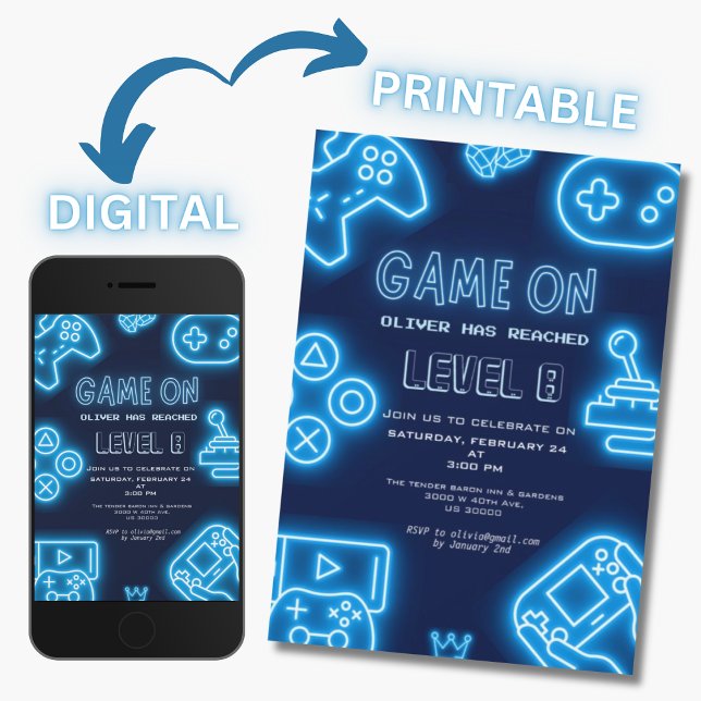 Neon Any year video games birthday  Invitation (Creator Uploaded)