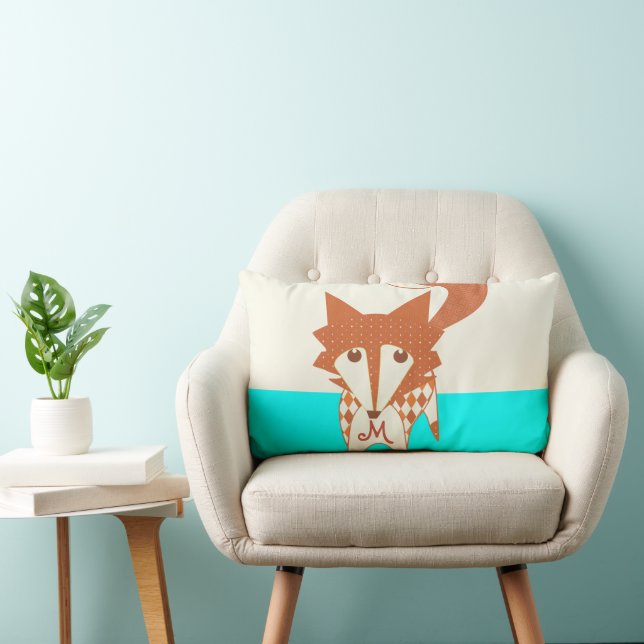 Neon Aqua Monogram Stylized Fox Pillow (Chair)