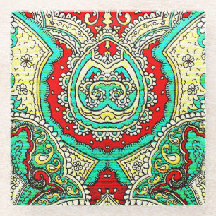 Neon arabesque ornament: 80s style. glass coaster