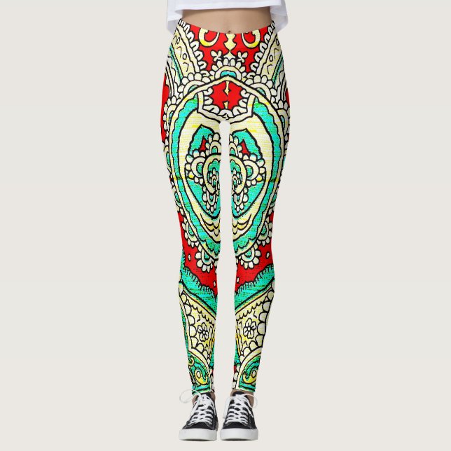 Neon arabesque ornament: 80s style. leggings (Front)