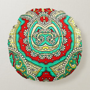 Neon arabesque ornament: 80s style. round pillow