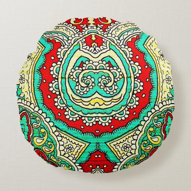 Neon arabesque ornament: 80s style. round pillow (Front)