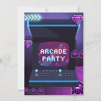 Neon Arcade Party Retro 80s Video Games Birthday Invitation