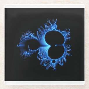 Neon Arctic Blue Mandebrot - Black Background Glass Coaster