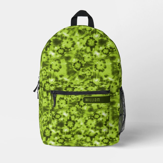 Neon & Army Green Shibori Pattern Cool Teens Printed Backpack (Front)