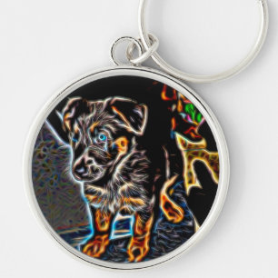 Neon Art German Shepherd Puppy Keychain