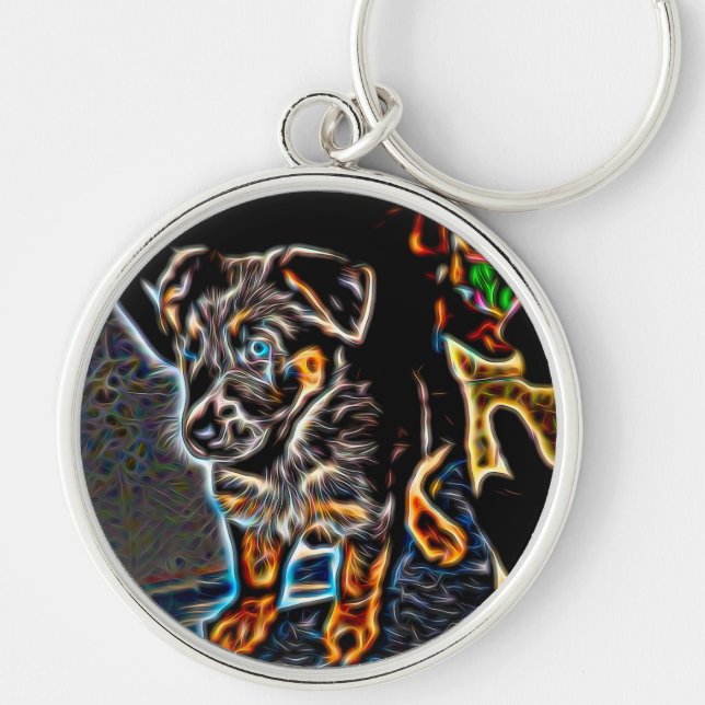 Neon Art German Shepherd Puppy Keychain (Front)