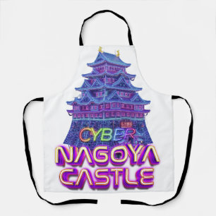 Neon art of "Nagoya Castle" in cyberpunk style Apron