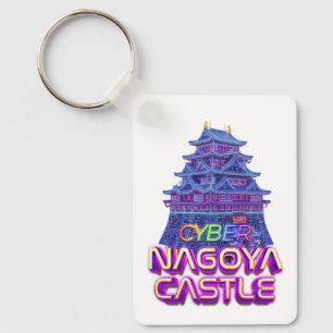 Neon art of "Nagoya Castle" in cyberpunk style Keychain