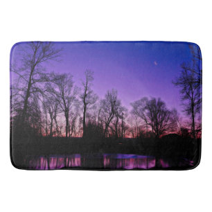 Neon Art Sunrise Lake Reflection Bath Mat