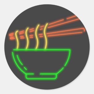 Neon Asian Noodle Bowl Classic Round Sticker