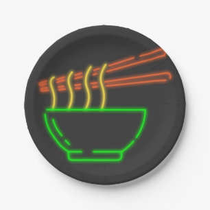 Neon Asian Noodle Bowl  Paper Plate