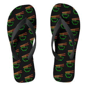 Neon Asian Noodle Bowl Pattern Flip Flops