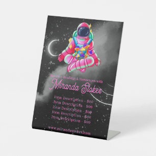 Neon Astronaut Outer Space Pink Tarot Price List Pedestal Sign