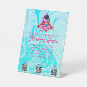 Neon Astronaut Space Pink & Blue Tarot Price List Pedestal Sign