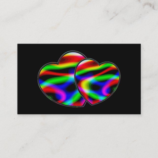 Neon Aurora Hearts Black Business Card (Front)