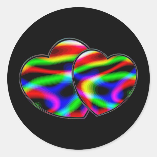 Neon Aurora Hearts Classic Round Sticker (Front)