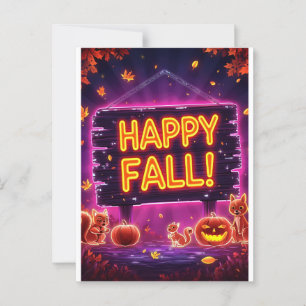 Neon Autumn Greeting Card 5x7 – Happy Fall Leaves