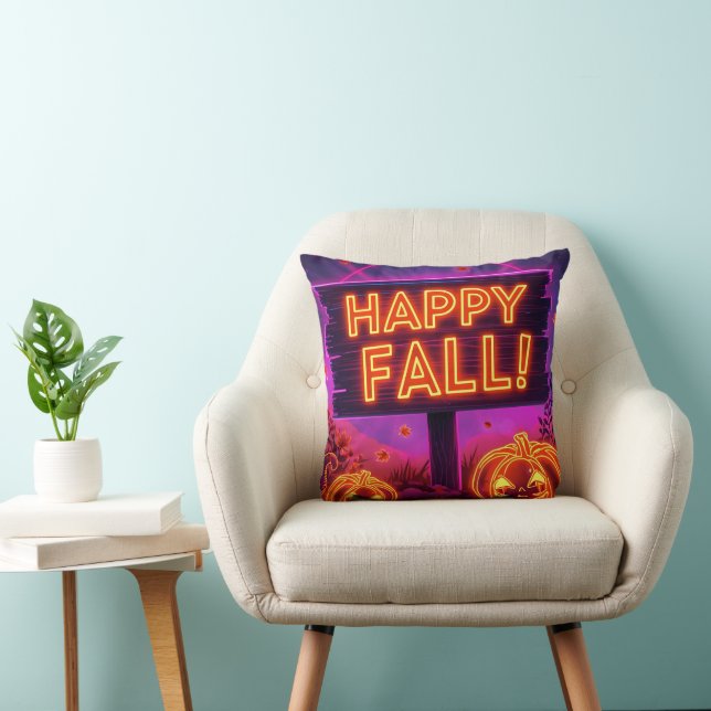 Neon Autumn Mug – Happy Fall Leaves Throw Pillow (Chair)