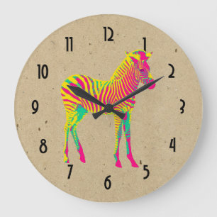 Neon Baby Zebra Psychedelic Pink Yellow & Green Large Clock