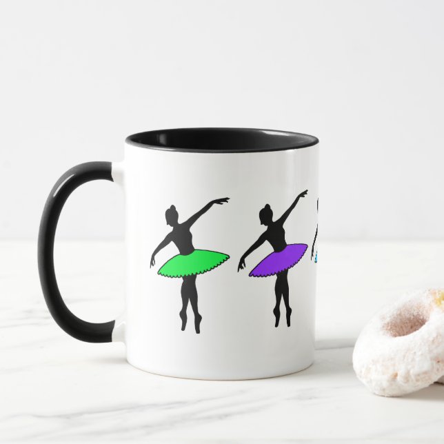 Neon Ballerinas Ballet Pointe Dance Teacher Tutu Mug (With Donut)