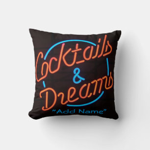Neon Bar Cocktails Decorative Pillow for Mancave