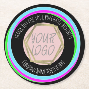 Neon Bar Restaurant Company Business Thank You  Round Paper Coaster