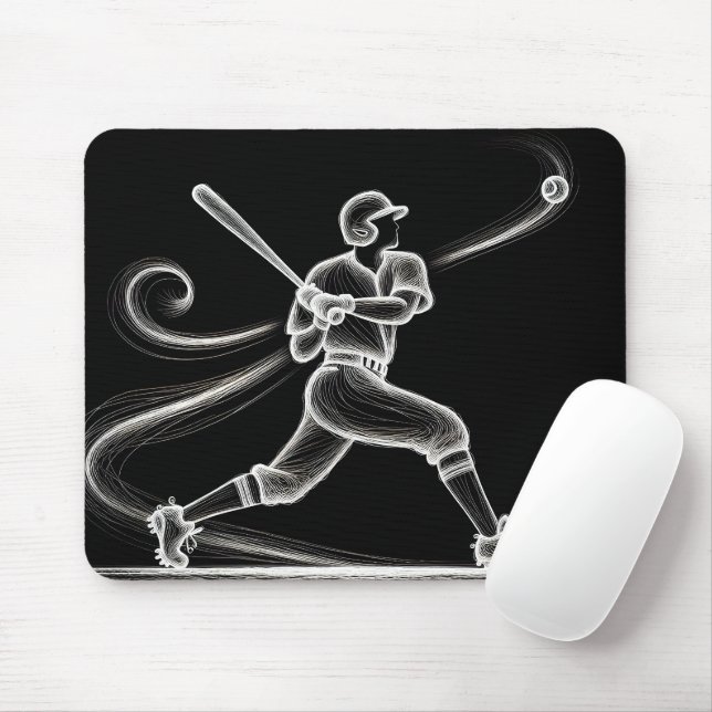 Neon Baseball Player Swinging A Bat Mouse Pad (With Mouse)