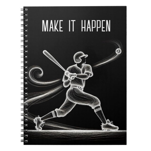 Neon Baseball Player With Quote Notebook (Front)